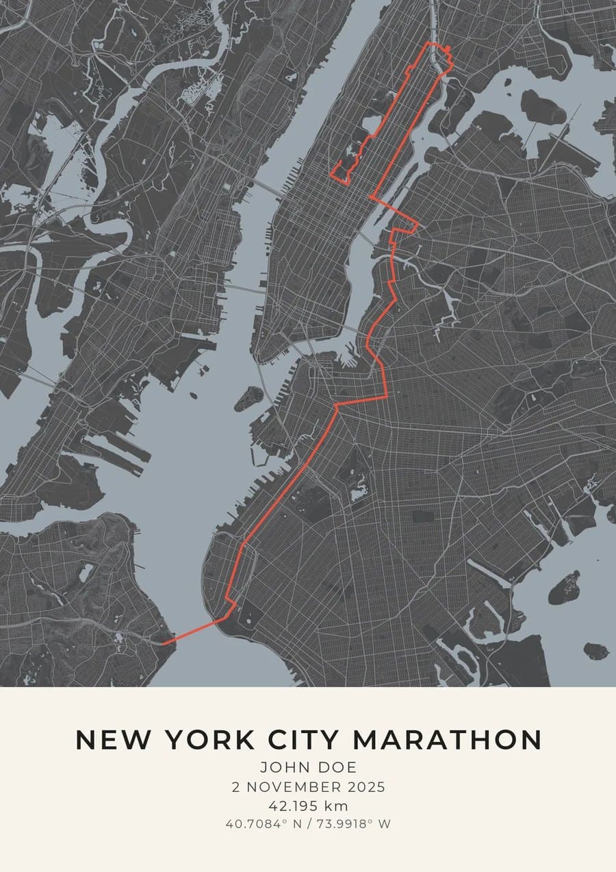 A Maps & Son poster of the New York City Marathon route